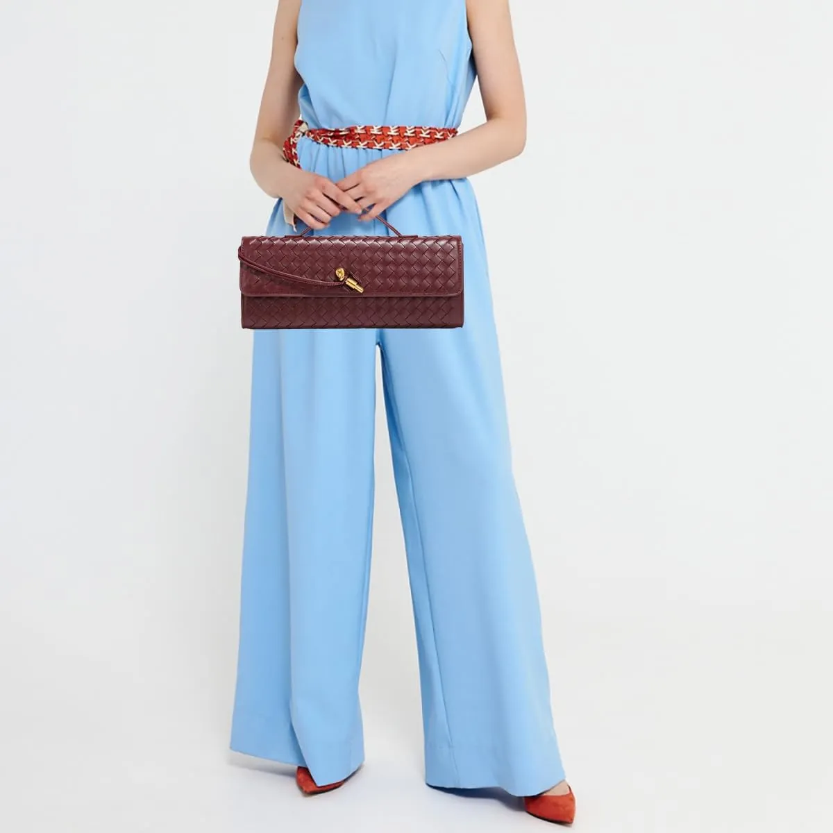 Evening Woven Handbag for Women Casual Fashion Crossbody Bags Vegan Leather Shoulder Handbag for Cocktail Party, Work