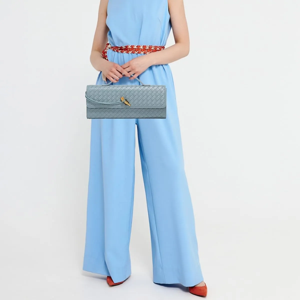 Evening Woven Handbag for Women Casual Fashion Crossbody Bags Vegan Leather Shoulder Handbag for Cocktail Party, Work