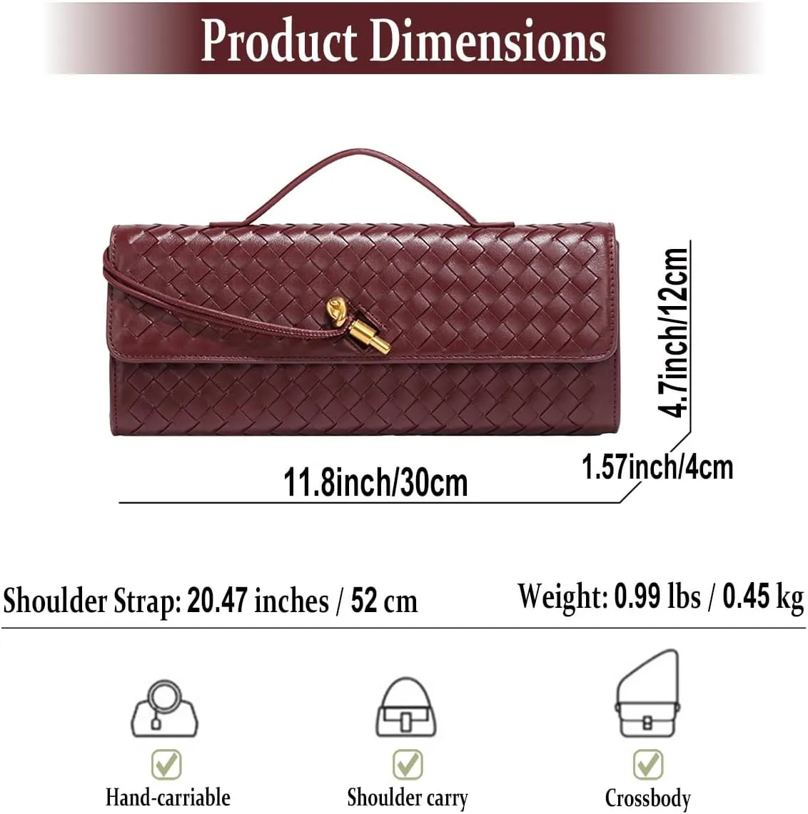 Evening Woven Handbag for Women Casual Fashion Crossbody Bags Vegan Leather Shoulder Handbag for Cocktail Party, Work