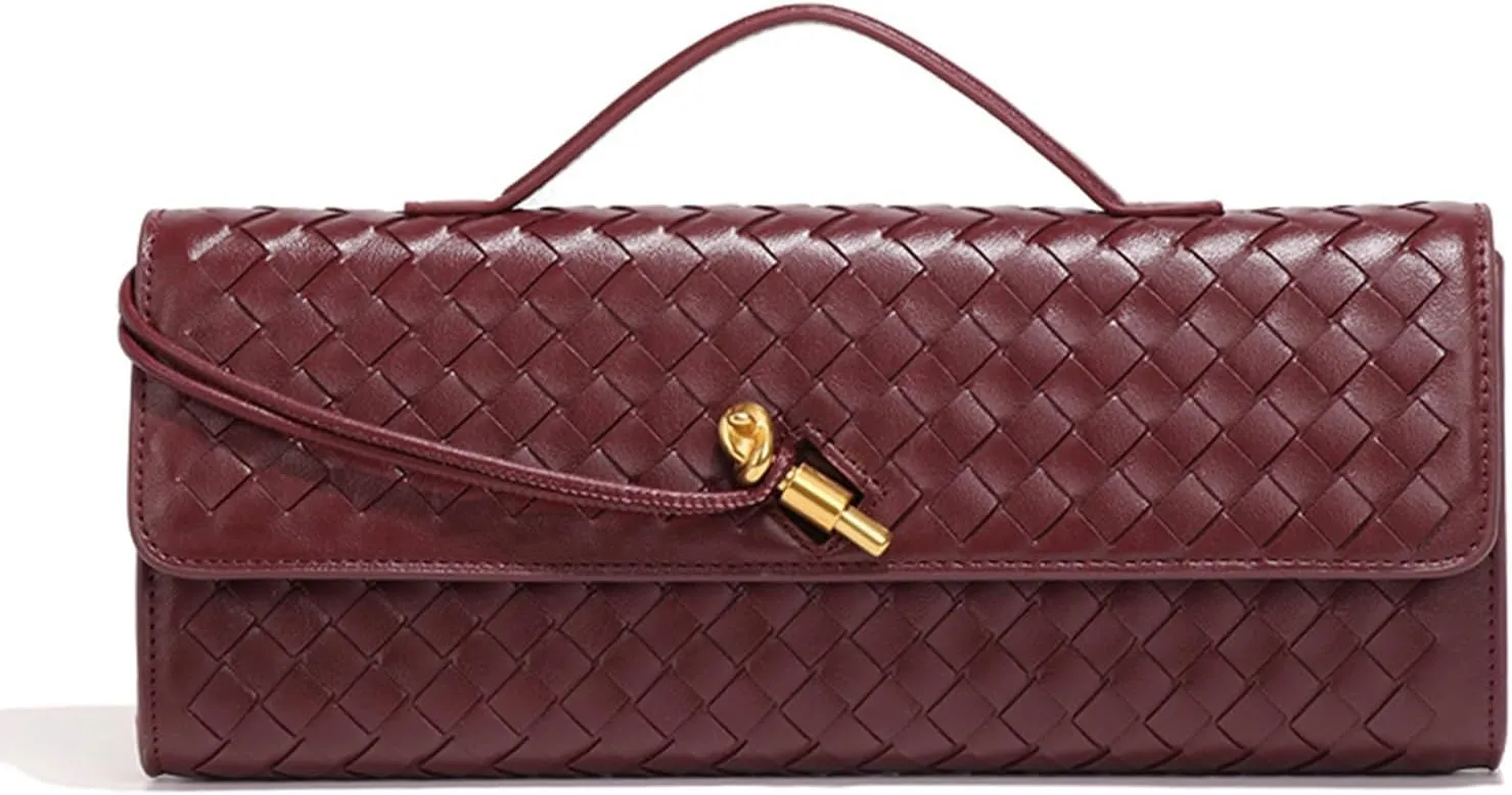Evening Woven Handbag for Women Casual Fashion Crossbody Bags Vegan Leather Shoulder Handbag for Cocktail Party, Work