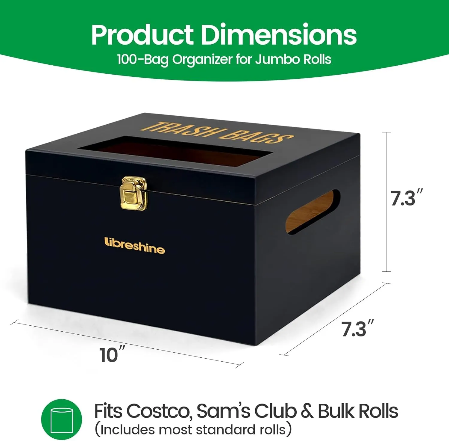 Extra Large Black Bamboo Trash Bag Organizer Roll Holder, Fits Costco & Sam's Club Jumbo Rolls, Under-Sink, Cabinet & Wall Mount Dispenser, Garbage Bag Storage for Kitchen, Pantry, Garage