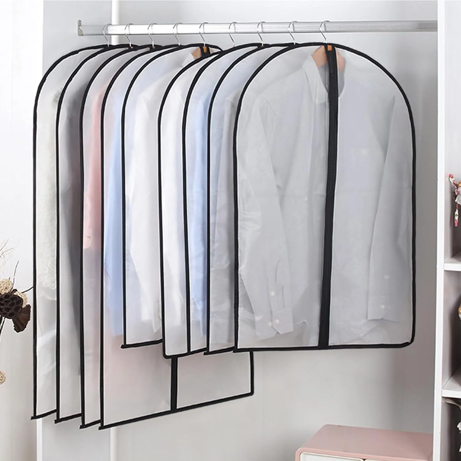 Extra Long Dress Garment Bags 60in Clear Hanging Lightweight Breathable Dust Proof Cover with Study Full Zipper for Storage Clothes and Travel Pack of 6
