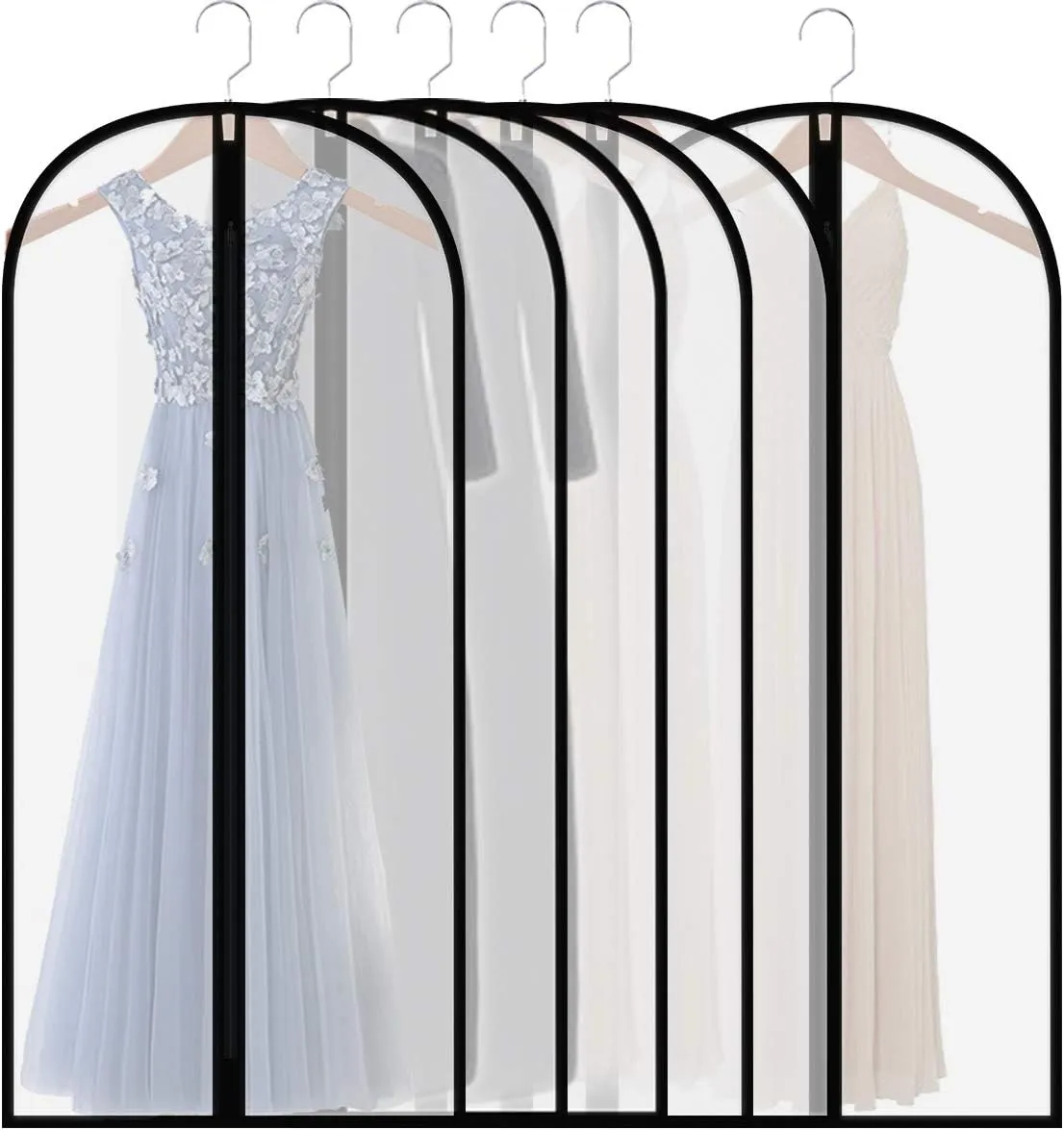 Extra Long Dress Garment Bags 60in Clear Hanging Lightweight Breathable Dust Proof Cover with Study Full Zipper for Storage Clothes and Travel Pack of 6