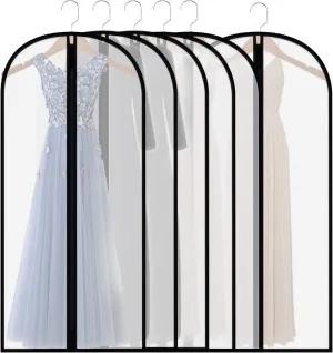 Extra Long Dress Garment Bags 60in Clear Hanging Lightweight Breathable Dust Proof Cover with Study Full Zipper for Storage Clothes and Travel Pack of 6