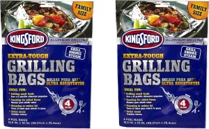 Extra Tough Aluminum Grill Bags, For Locking in Flavors & Easy Grill Clean Up, Recyclable & Disposable, 15.5" x 10", Pack of 4, Silver (Тwo Рack)
