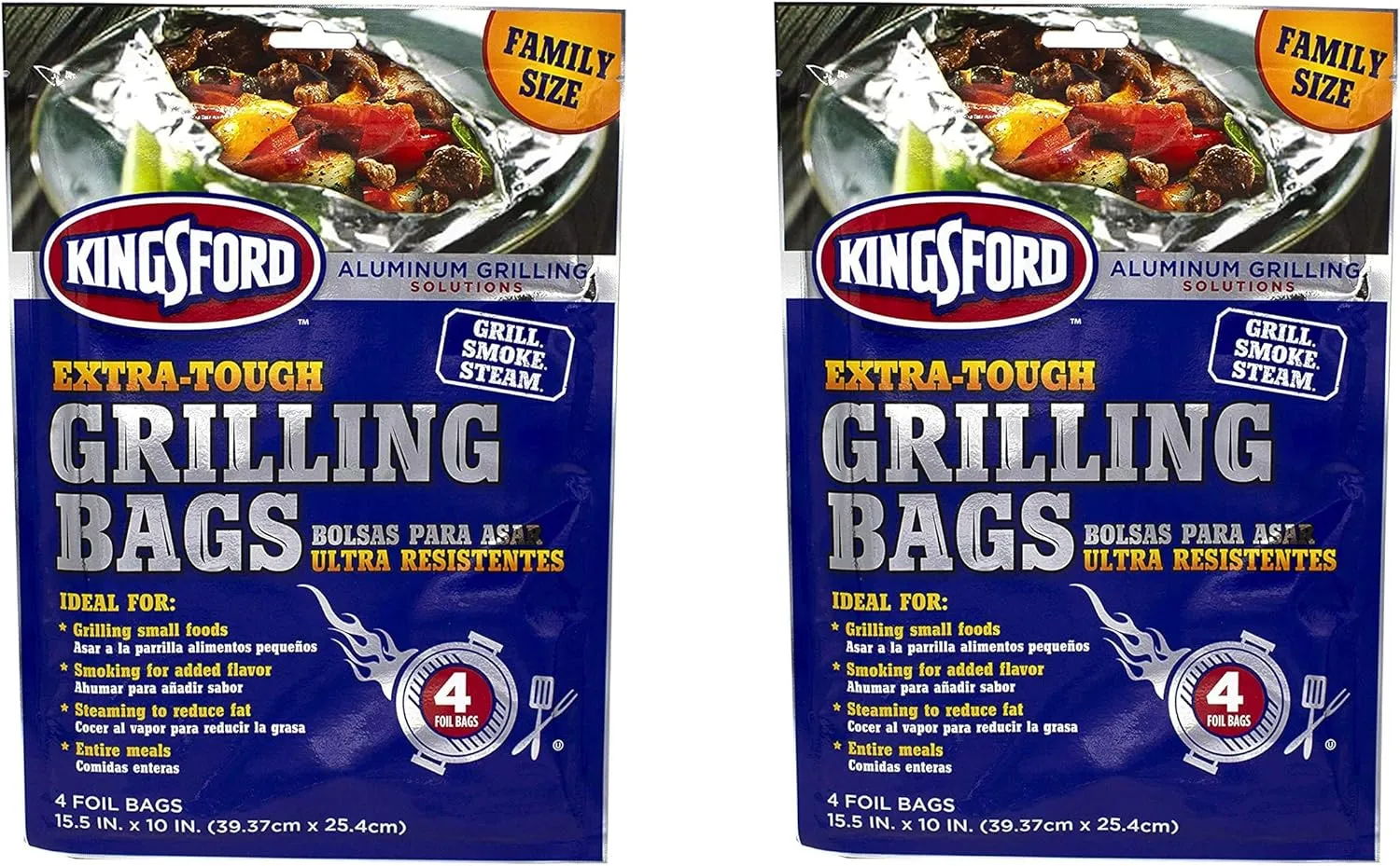 Extra Tough Aluminum Grill Bags, For Locking in Flavors & Easy Grill Clean Up, Recyclable & Disposable, 15.5" x 10", Pack of 4, Silver (Тwo Рack)