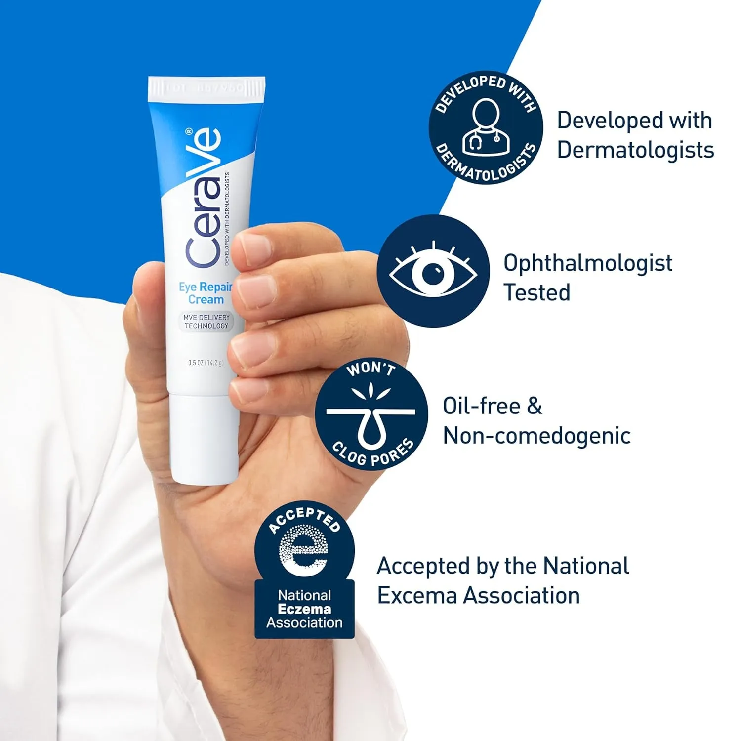 Eye Repair Cream, under Eye Cream for Puffiness and Bags under Eyes, Hyaluronic Acid   Niacinamide   Marine Botanical Complex, Oil Free & Opthalmologist Tested