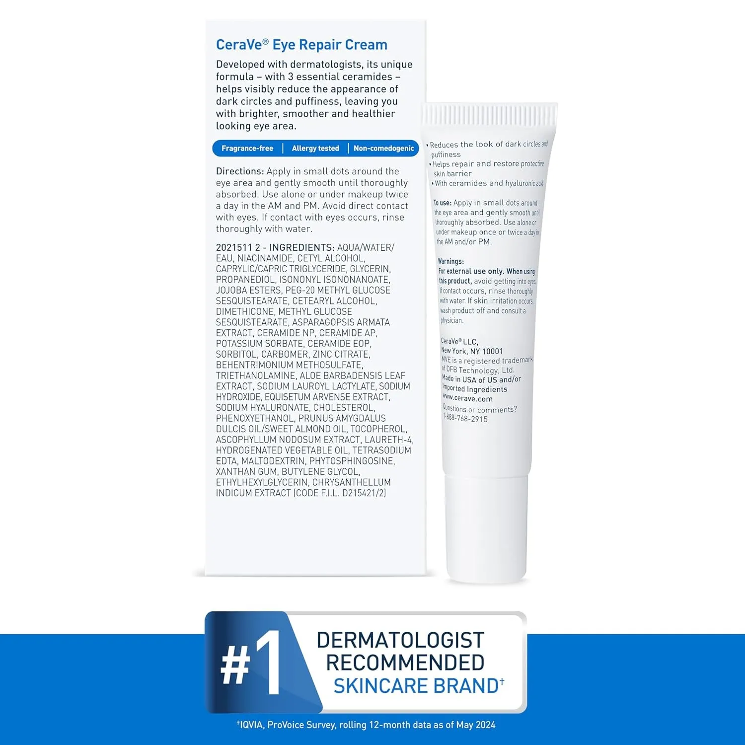 Eye Repair Cream, under Eye Cream for Puffiness and Bags under Eyes, Hyaluronic Acid   Niacinamide   Marine Botanical Complex, Oil Free & Opthalmologist Tested