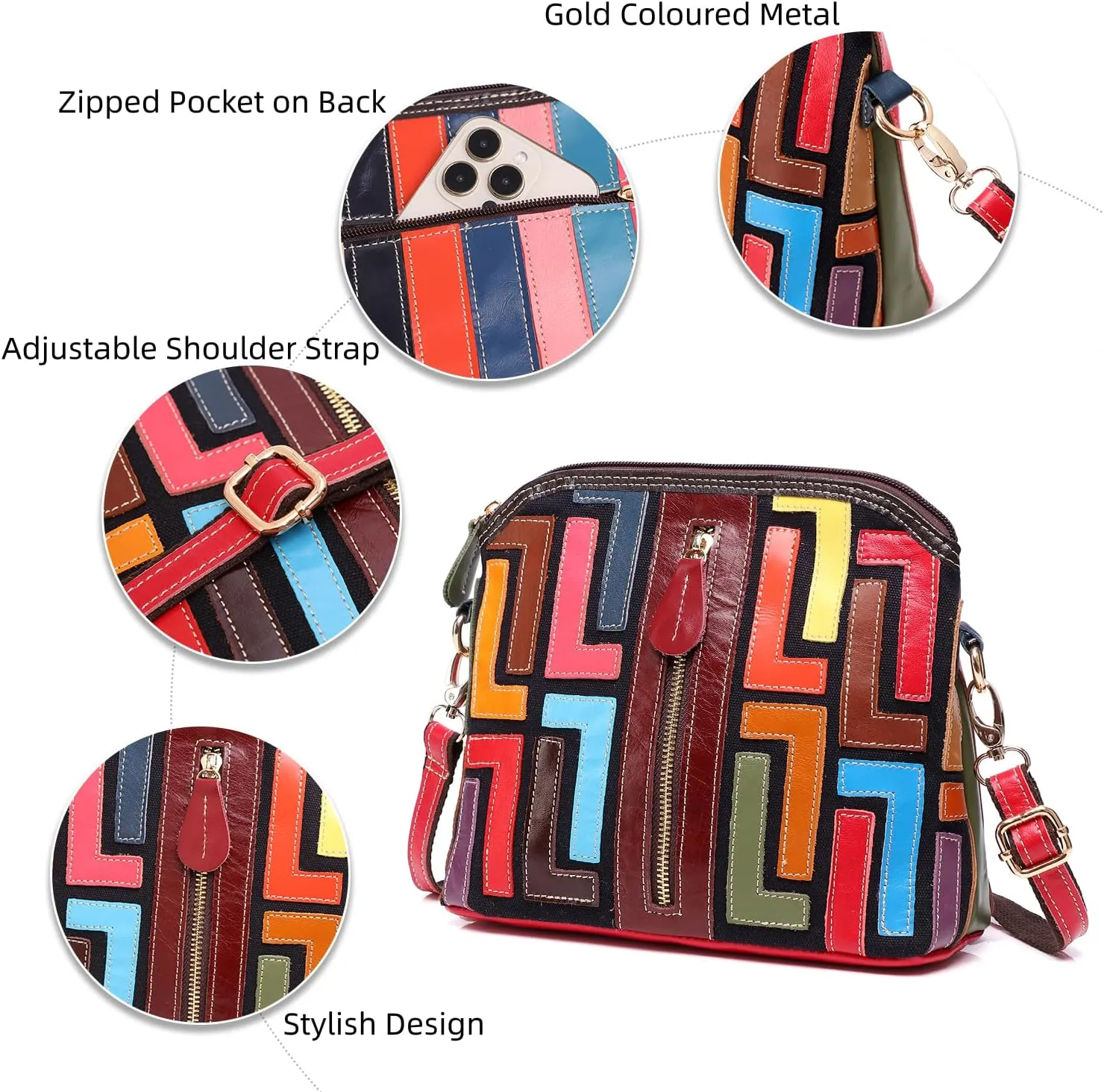 Eysee Crossbody Bag Women Multicolor, Leather Handbag Colorful Purses (Multicolour5)