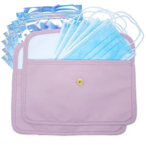 Face Masks Storage Bag 9”x5.3”, (2 Pcs), Portable Mask Storage Case, Handmade Mask Carry Pouch for Travel, Home, Car, Masks Organizer Container for Family, with 8 Ziplock Bags 7”x4.7” (Pink)