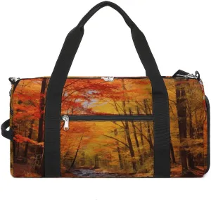Fall Foliage Sports Gym Bag Carry on Holdalls for Men Small Duffel Bags for Women with Shoe Compartment