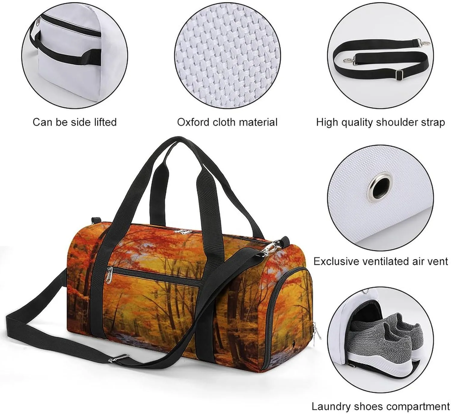 Fall Foliage Sports Gym Bag Carry on Holdalls for Men Small Duffel Bags for Women with Shoe Compartment