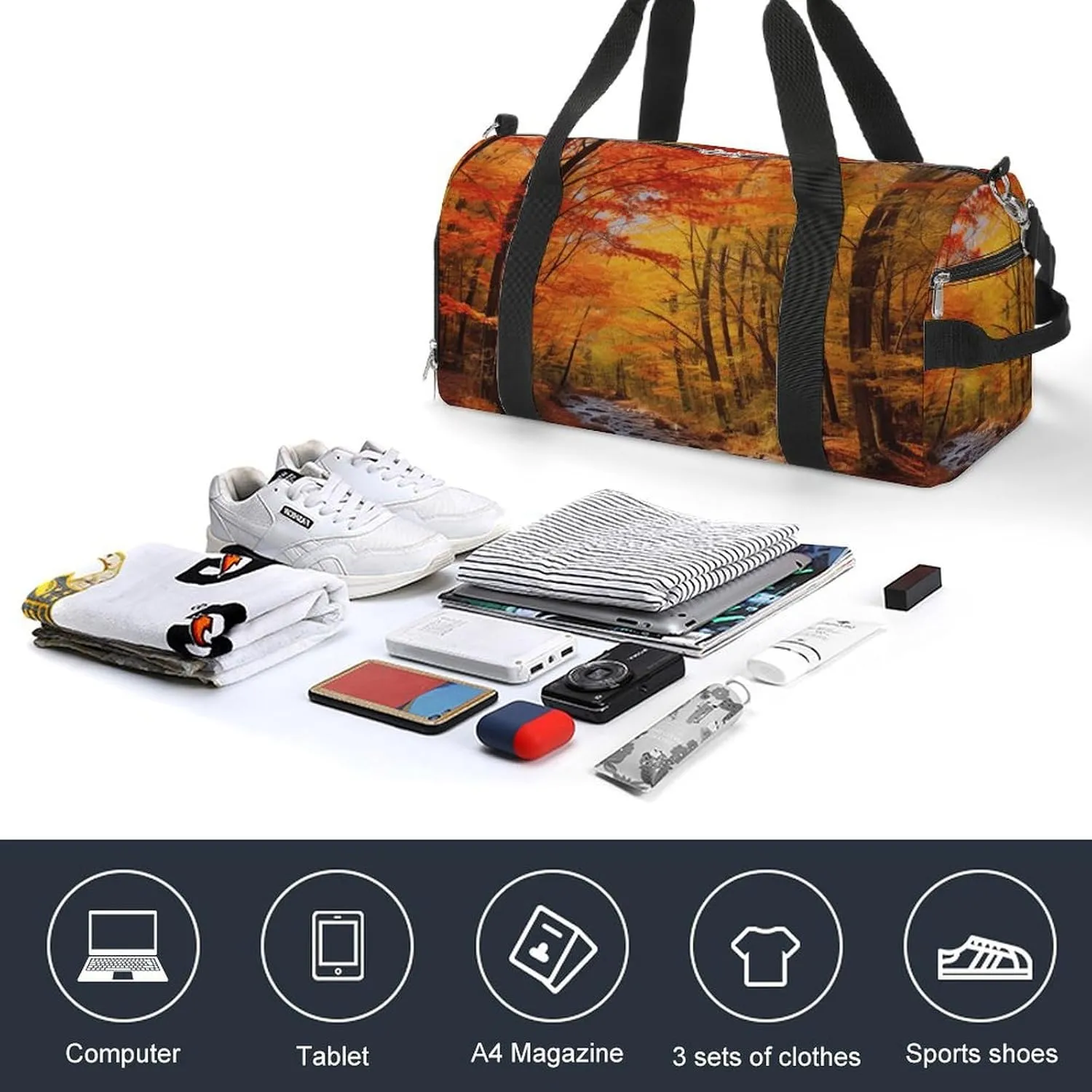 Fall Foliage Sports Gym Bag Carry on Holdalls for Men Small Duffel Bags for Women with Shoe Compartment