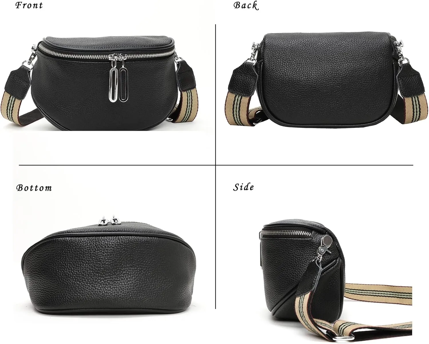 Fanny Pack Crossbody Bags For Women Genuine Leather Fashion Shoulder Handbag Belt Bag Waist Purse (Black01)