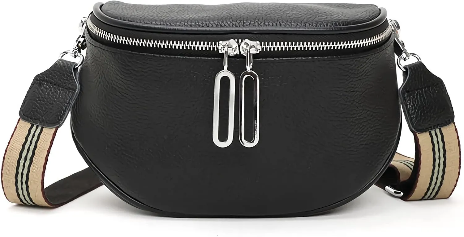 Fanny Pack Crossbody Bags For Women Genuine Leather Fashion Shoulder Handbag Belt Bag Waist Purse (Black01)