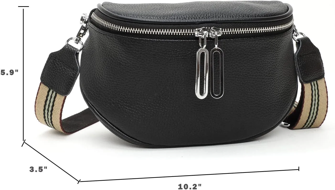 Fanny Pack Crossbody Bags For Women Genuine Leather Fashion Shoulder Handbag Belt Bag Waist Purse (Black01)