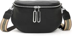 Fanny Pack Crossbody Bags For Women Genuine Leather Fashion Shoulder Handbag Belt Bag Waist Purse (Black01)