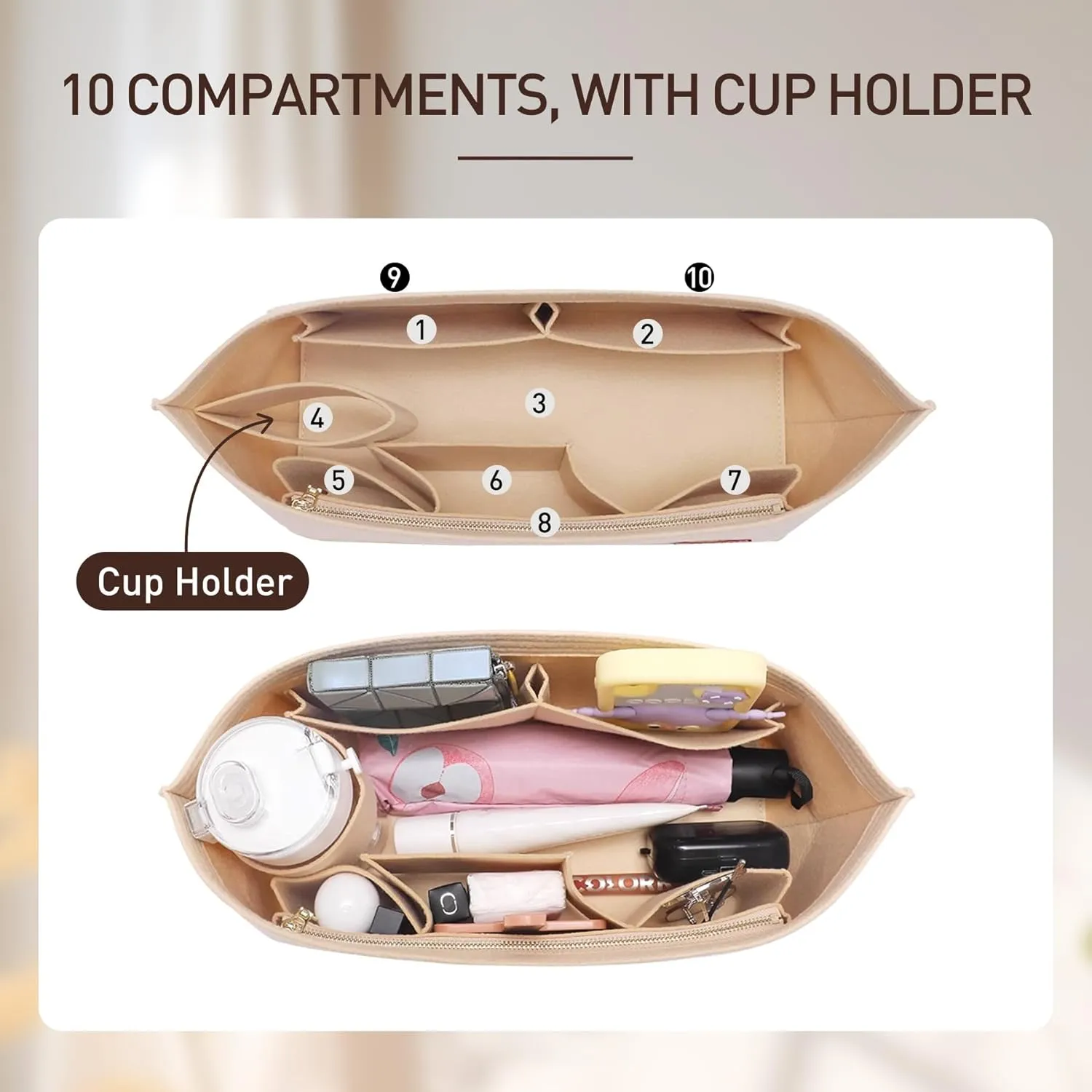 Felt Purse Organizer Insert Compatible with C.oach City 30, neverfull PM, Long Champ Medium and More,Lightweight Bag Shaper for Women Luxury Tote HandBags,M