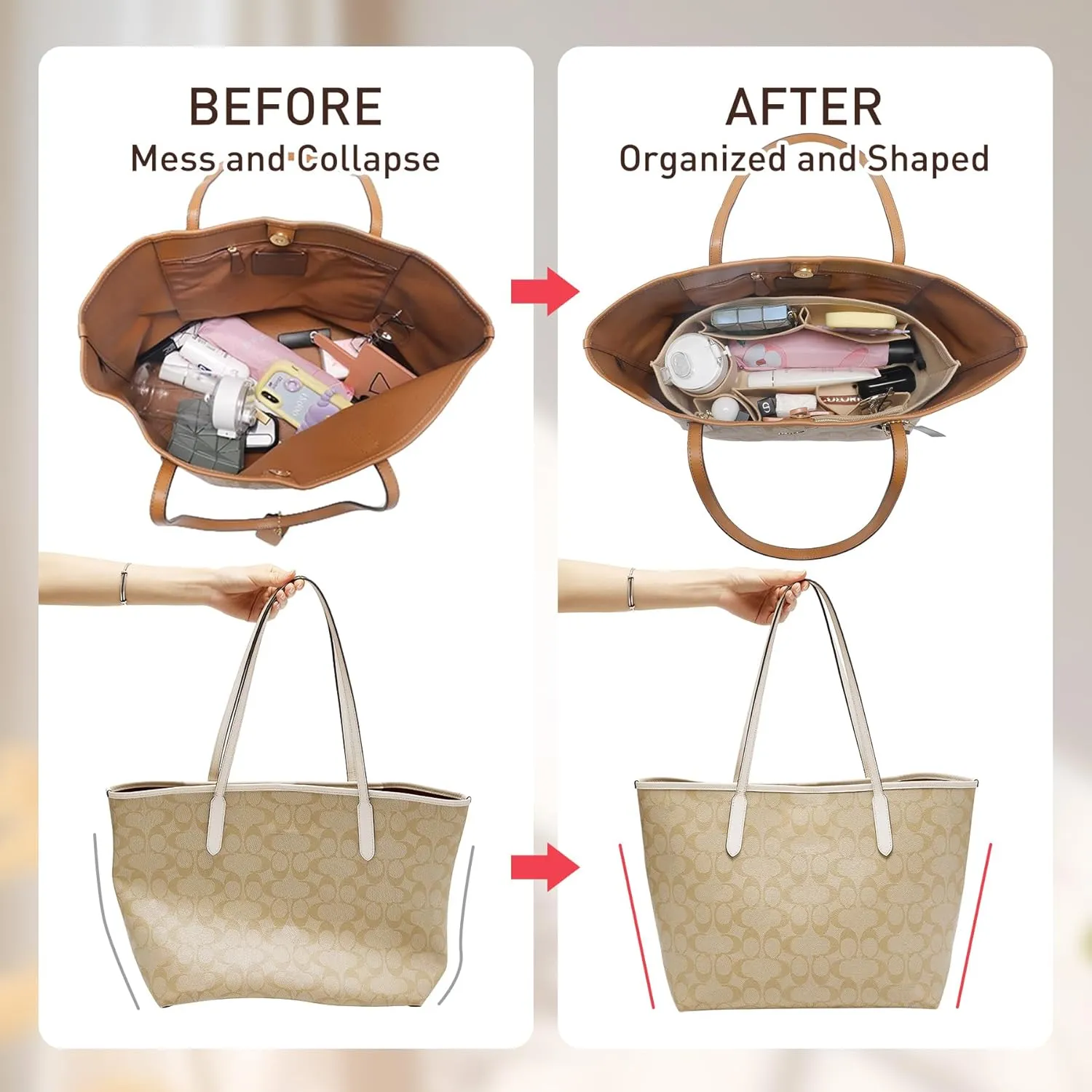 Felt Purse Organizer Insert Compatible with C.oach City 30, neverfull PM, Long Champ Medium and More,Lightweight Bag Shaper for Women Luxury Tote HandBags,M