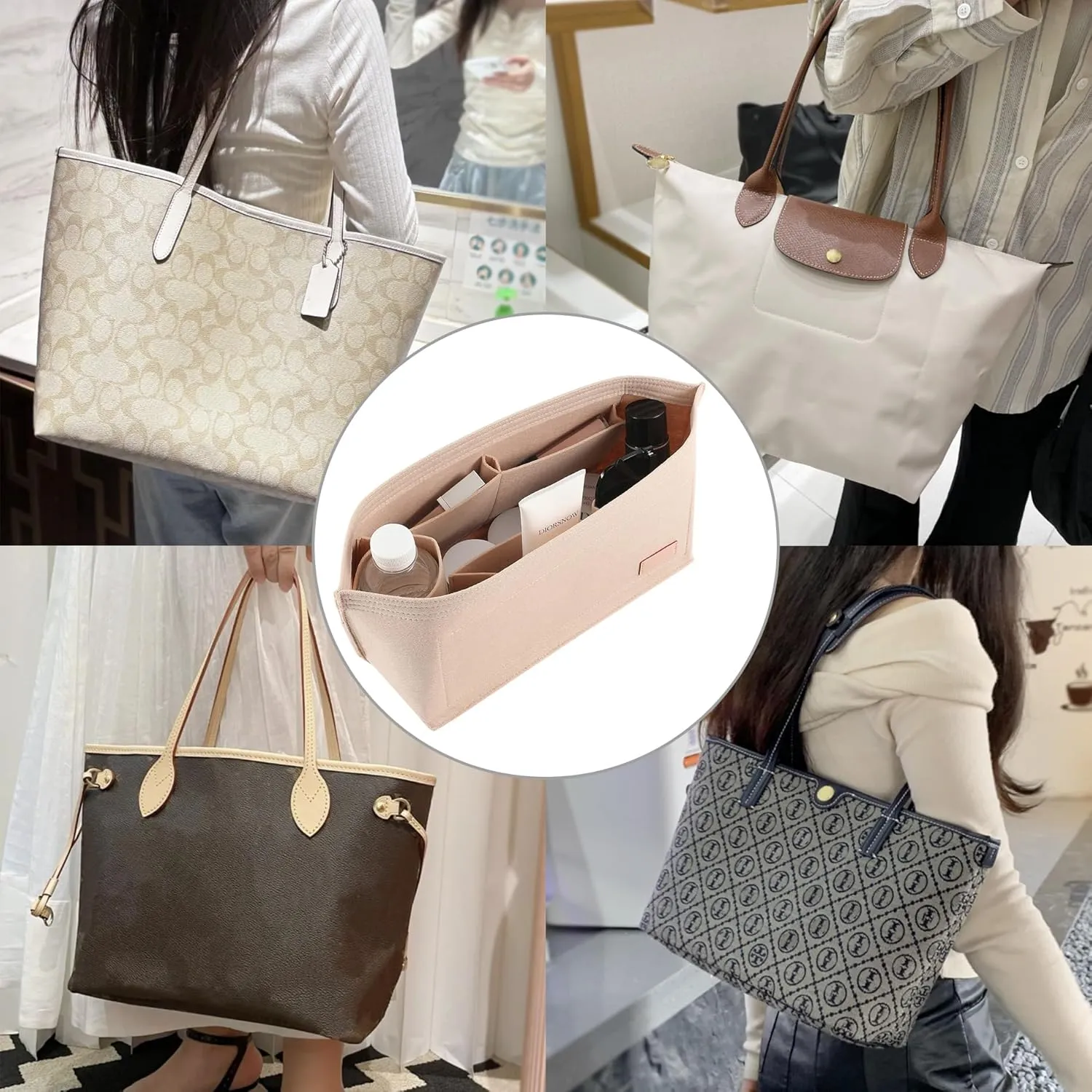Felt Purse Organizer Insert Compatible with C.oach City 30, neverfull PM, Long Champ Medium and More,Lightweight Bag Shaper for Women Luxury Tote HandBags,M
