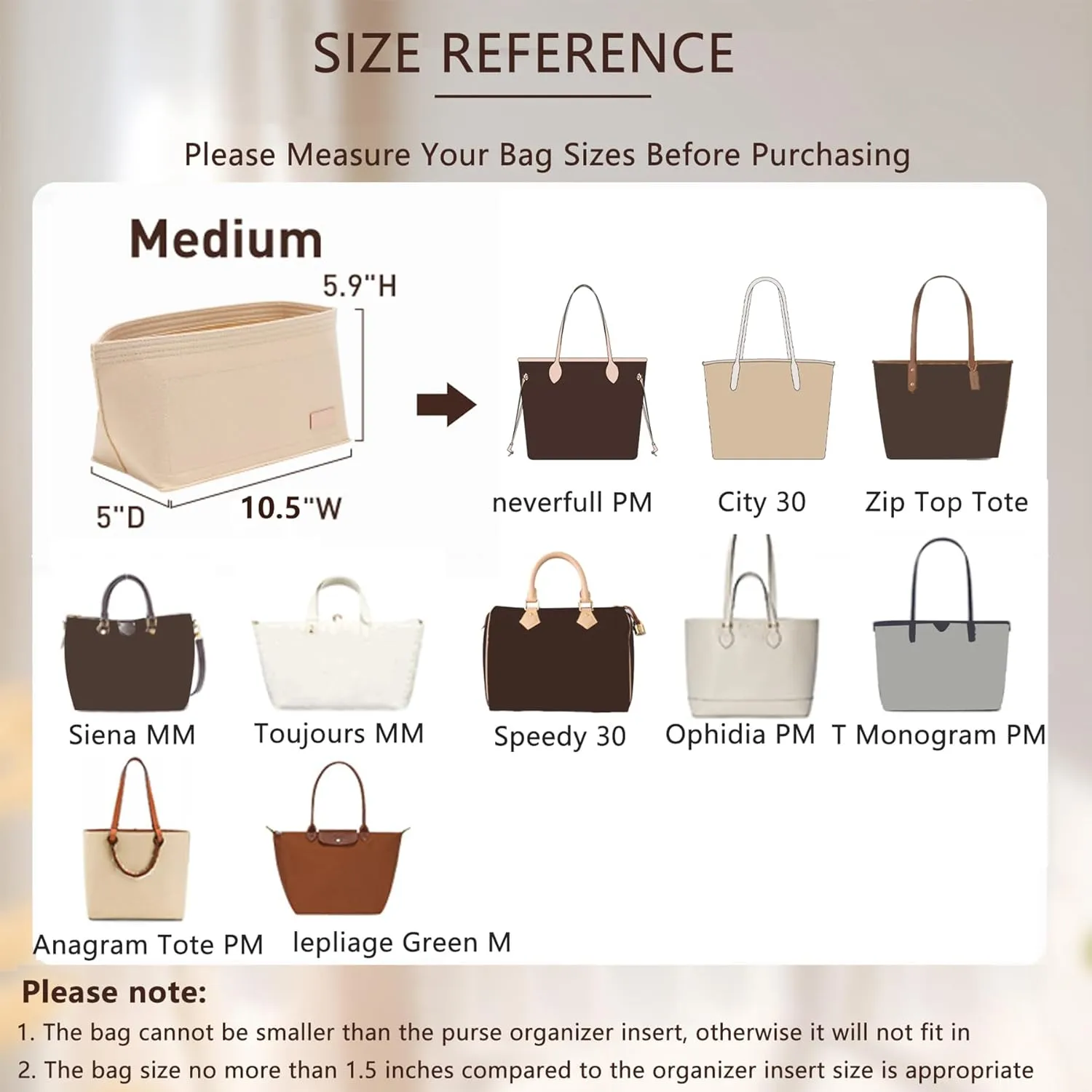 Felt Purse Organizer Insert Compatible with C.oach City 30, neverfull PM, Long Champ Medium and More,Lightweight Bag Shaper for Women Luxury Tote HandBags,M