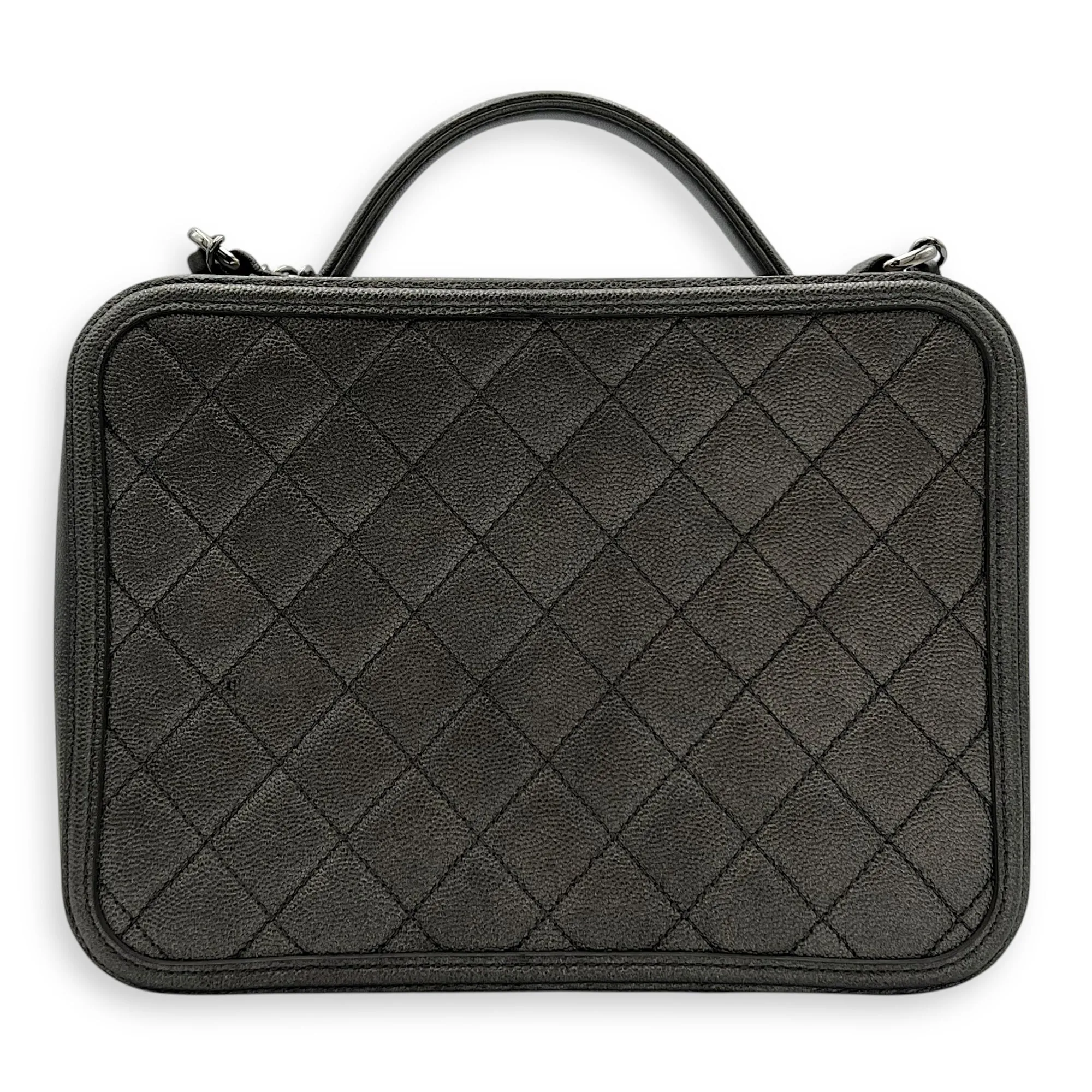 Filigree Vanity Bag Silver in Caviar Leather, Silver hardware