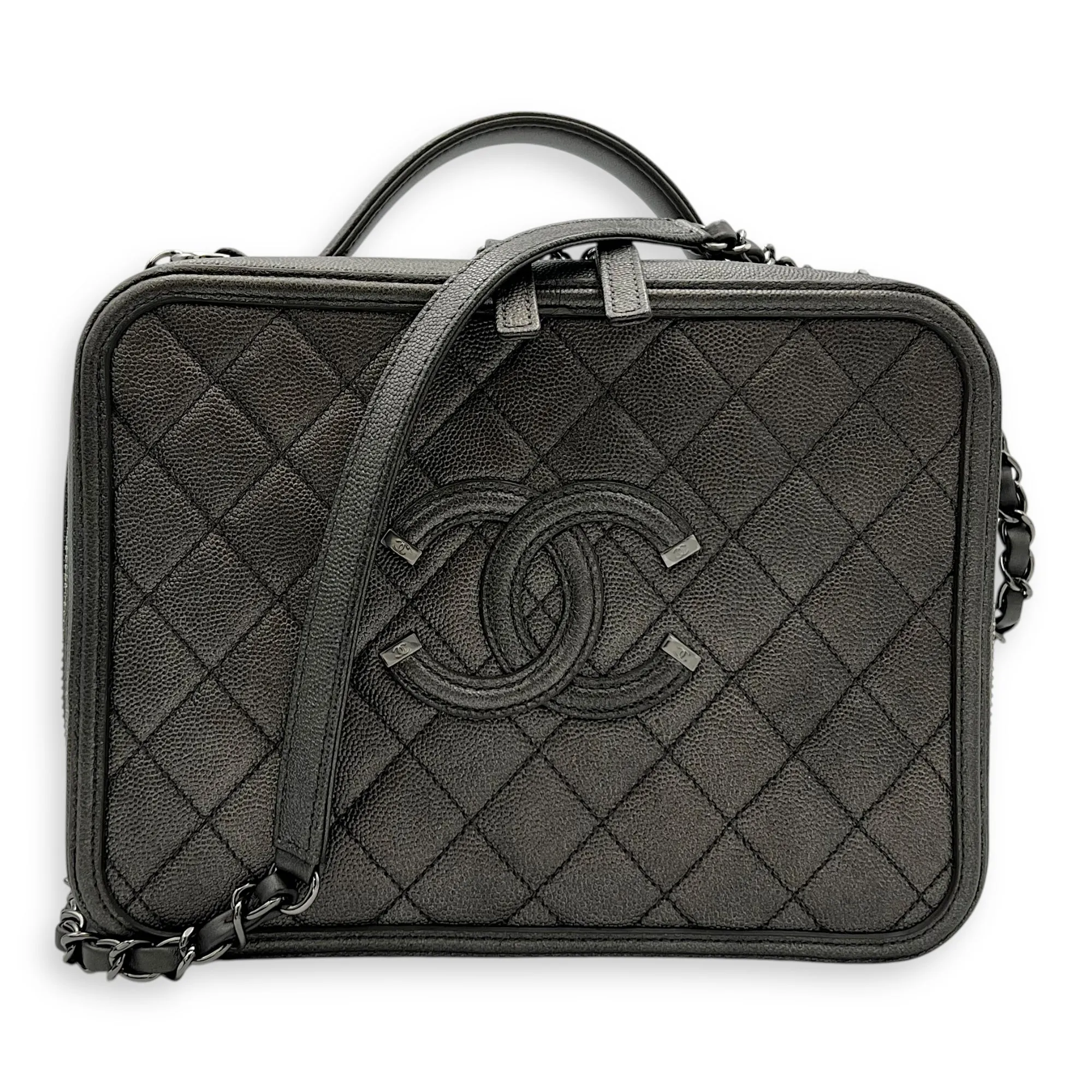 Filigree Vanity Bag Silver in Caviar Leather, Silver hardware
