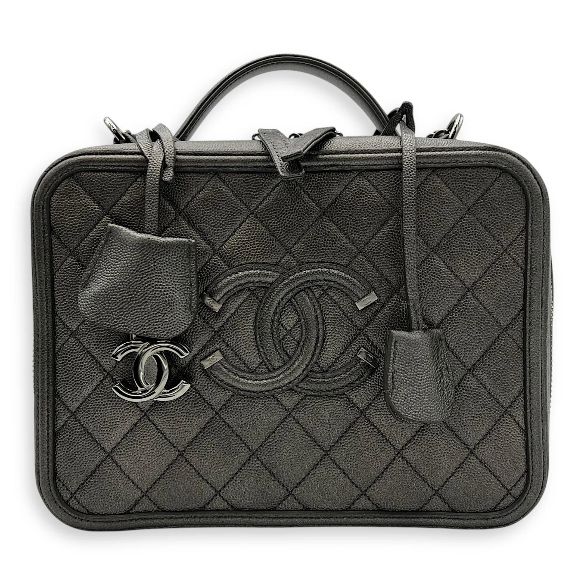 Filigree Vanity Bag Silver in Caviar Leather, Silver hardware