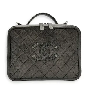 Filigree Vanity Bag Silver in Caviar Leather, Silver hardware