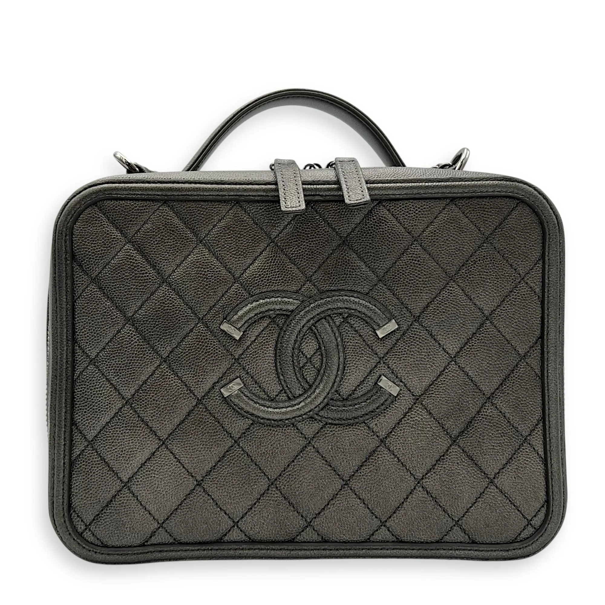 Filigree Vanity Bag Silver in Caviar Leather, Silver hardware