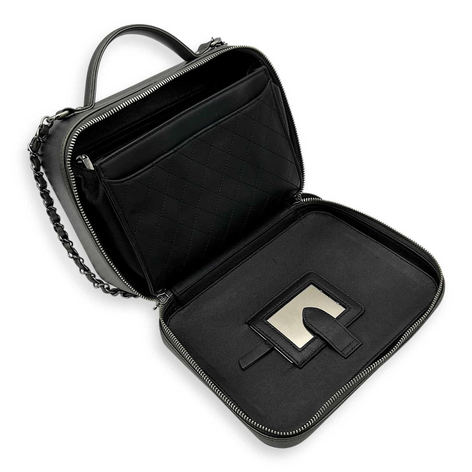Filigree Vanity Bag Silver in Caviar Leather, Silver hardware