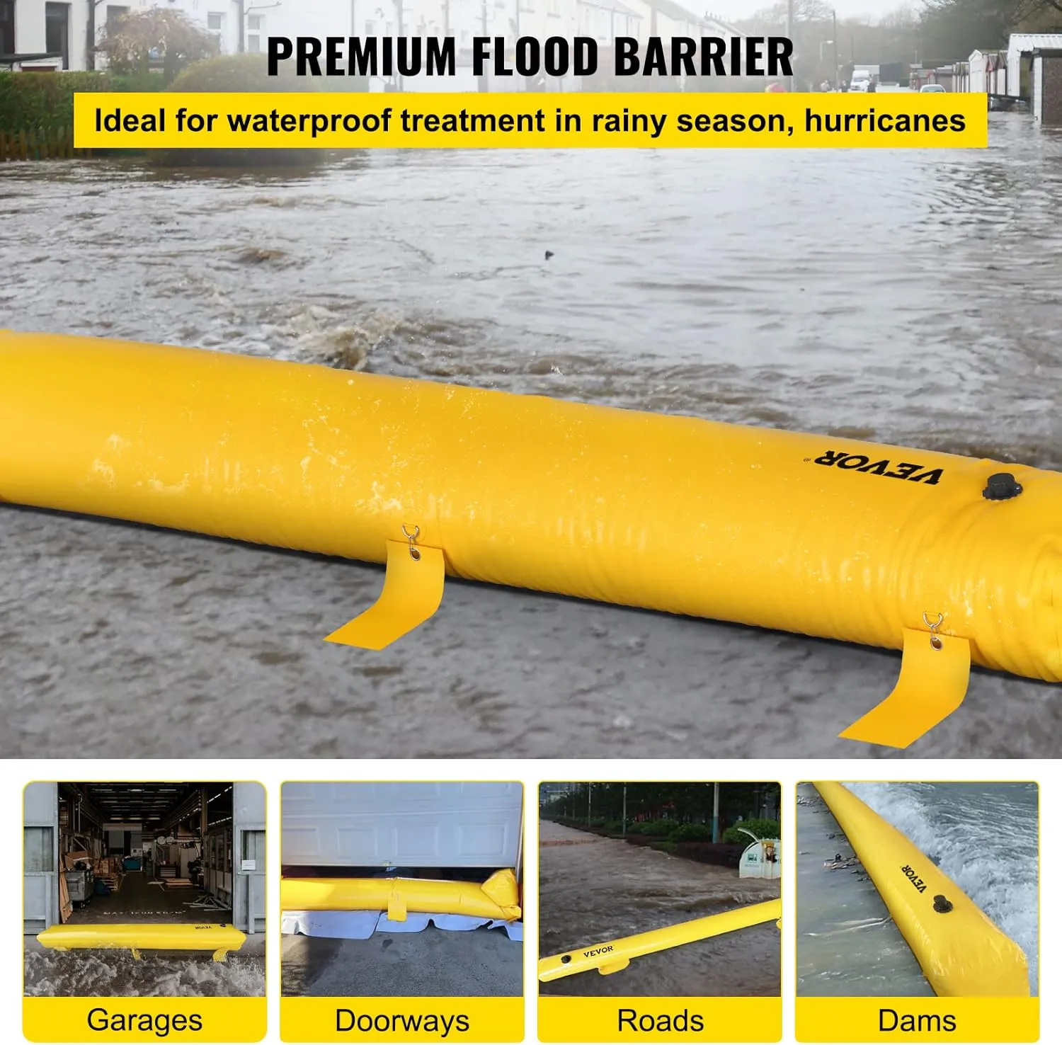 Flood Barrier, Flood Bags, Sandbag Alternative, Water Barrier for Flooding with Great Waterproof Effect, Reusable PVC Water Diversion Tubes, Lightweight Flood Barriers for Home, Door, Garage(24FT*6in)