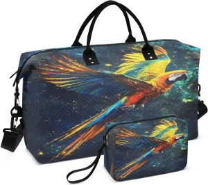 Flying Macaw Cosmic Darkblue Sports Gym Bag for Women Men Travel Duffel Bag Weekend Overnight Carry on Bag with Toiletry Bag Air Travel Bag for Swimming Yoga Workout Plane Hospital