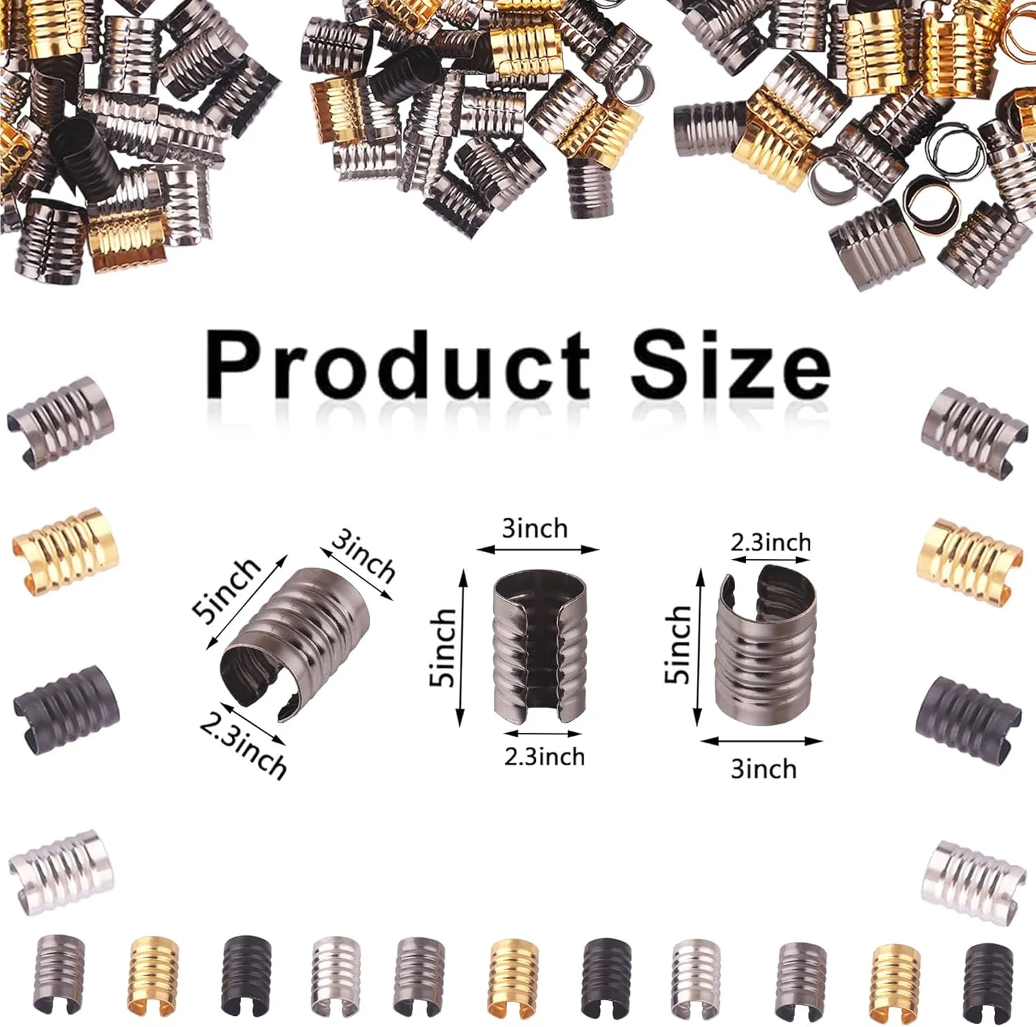 Foldable Metal End Fasteners Crimp with Cylindrical Openings Leather Rope Clips for Jewelry Making, Bags Caps DIY Crafts 200pcs 8mm (Black-200Pcs)