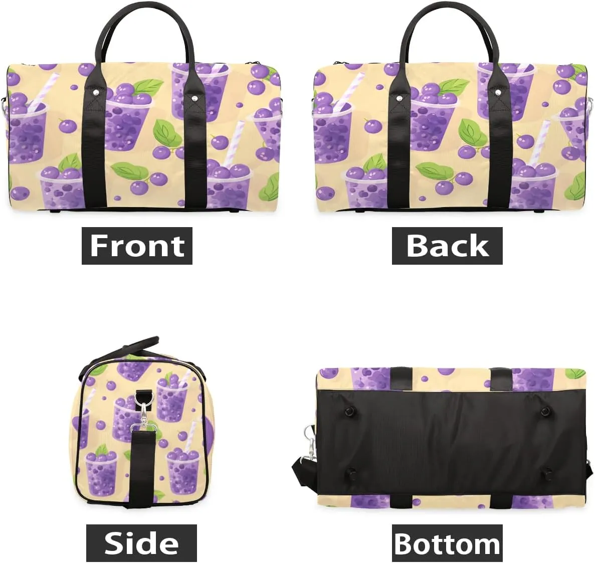 Foldable Travel Bag Blueberry Juice Print Lightweight Carry On Bags for Airplanes Waterproof Travel Duffle Bag For Gym Weekend Overnight