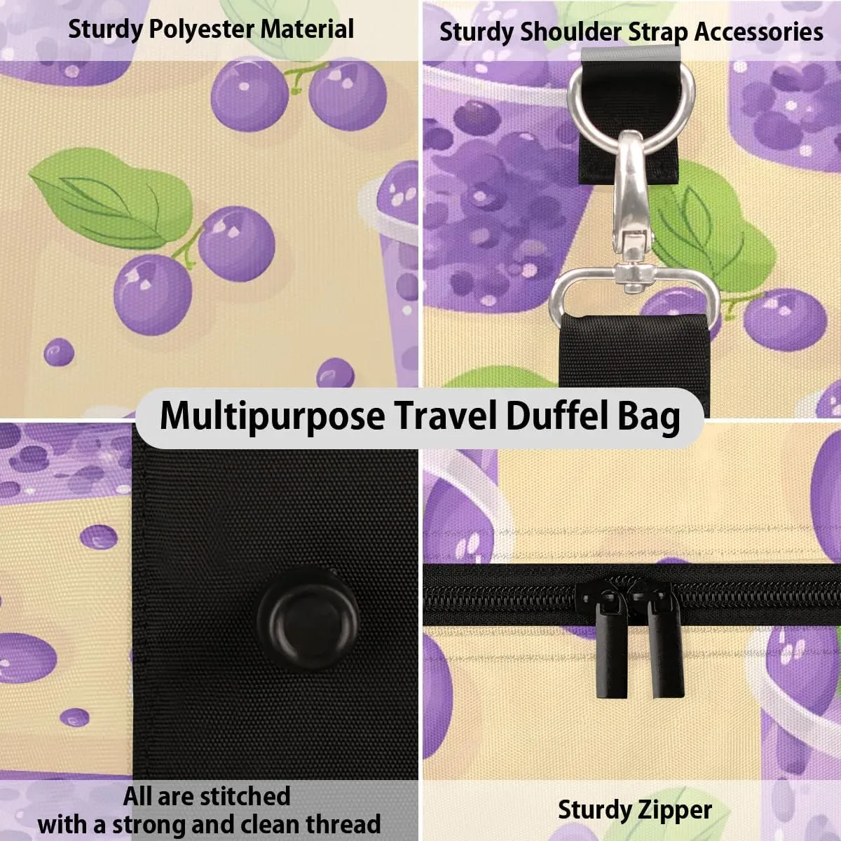 Foldable Travel Bag Blueberry Juice Print Lightweight Carry On Bags for Airplanes Waterproof Travel Duffle Bag For Gym Weekend Overnight