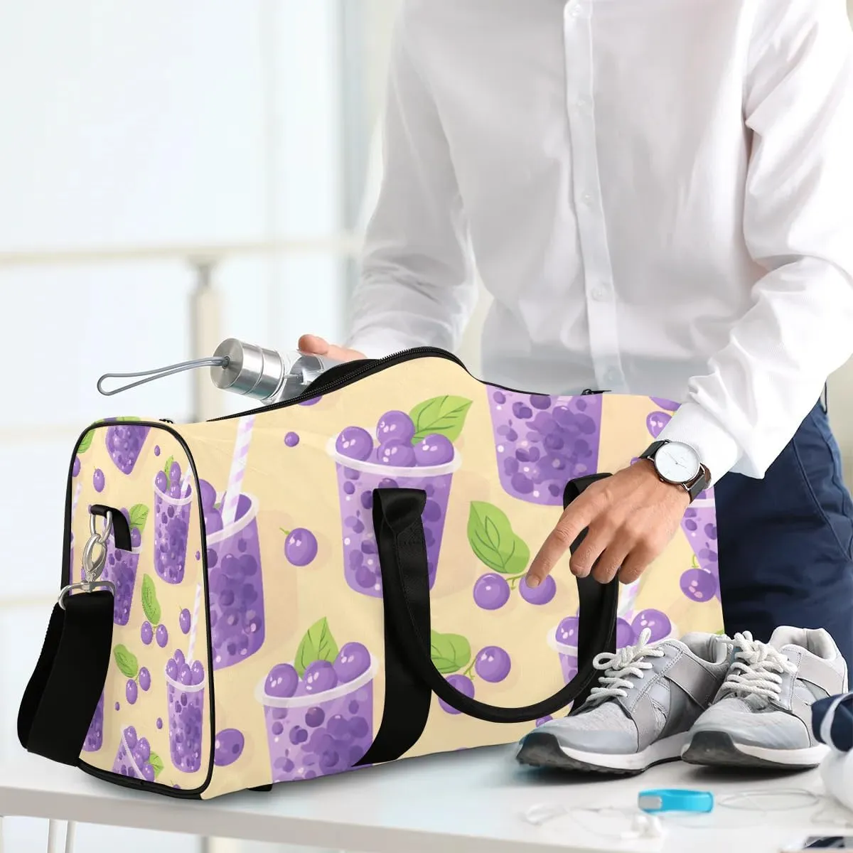 Foldable Travel Bag Blueberry Juice Print Lightweight Carry On Bags for Airplanes Waterproof Travel Duffle Bag For Gym Weekend Overnight