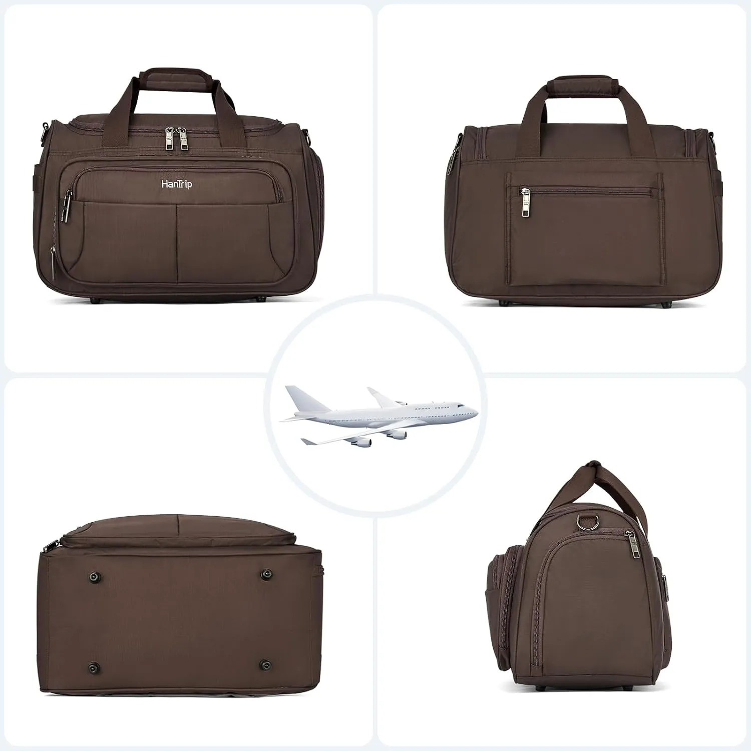Foldable Underseat Carry On Luggage Bags for Travel Lightweight Overnight Weekender Bag for Women Men Travel Tote Bag (Coffee)