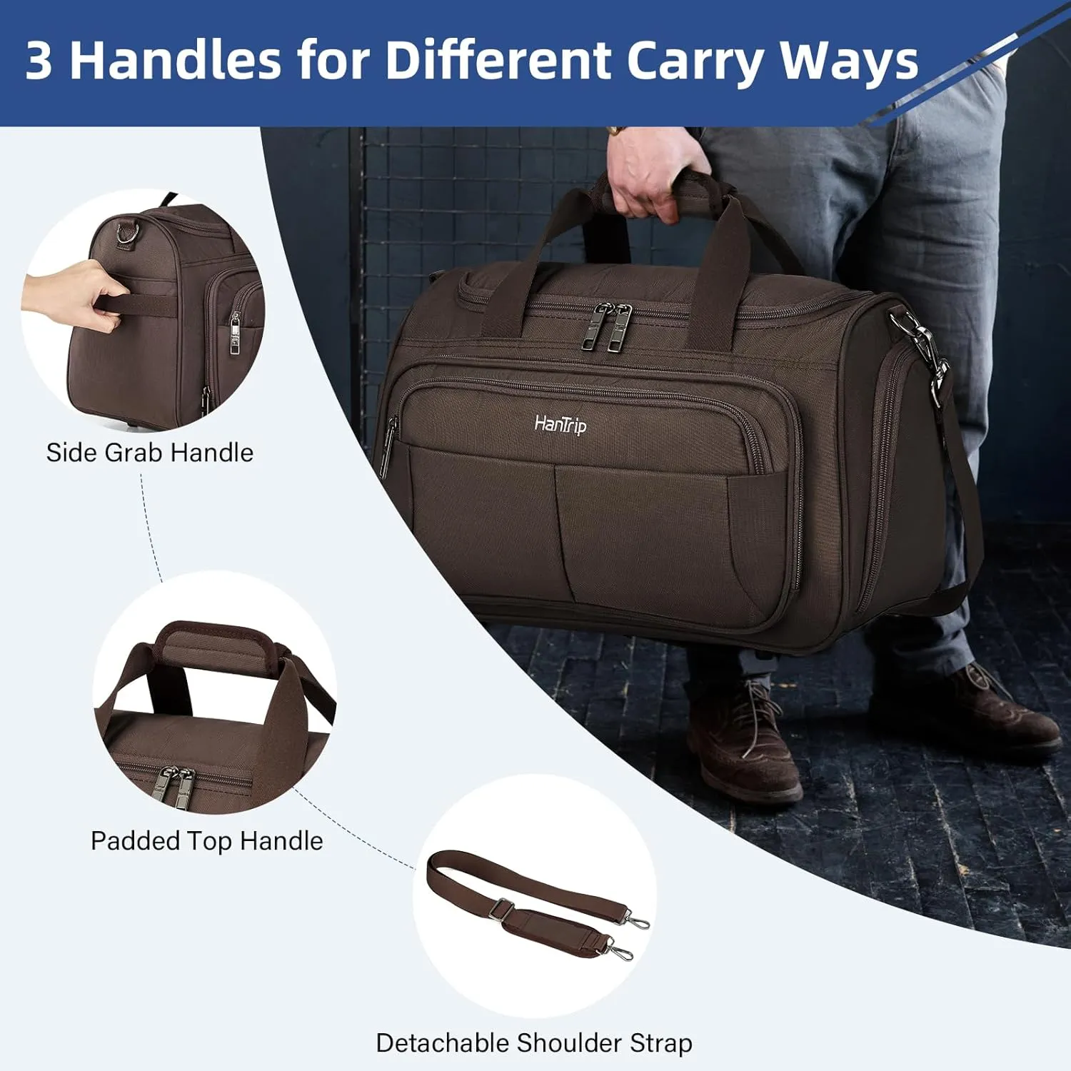 Foldable Underseat Carry On Luggage Bags for Travel Lightweight Overnight Weekender Bag for Women Men Travel Tote Bag (Coffee)