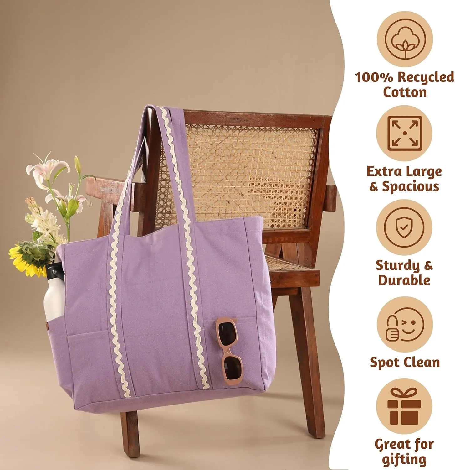 Folkulture Beach Bag | 17x14 | Waterproof, Sandproof Large Tote Bags for Women, Swimming Pool, Travel, Vacation, Beach Essentials, Accessories, Gifts | Bolsos Para Mujeres, Simple Modern Pool Bag