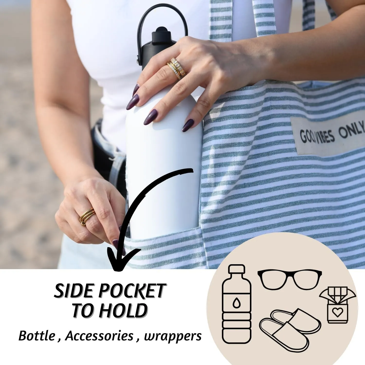 Folkulture Beach Bag for Women | 17 x 14 Inch - 100% Cotton Beach Tote Bag with Zipper Pocket Inside, Large Woven Pool Bag