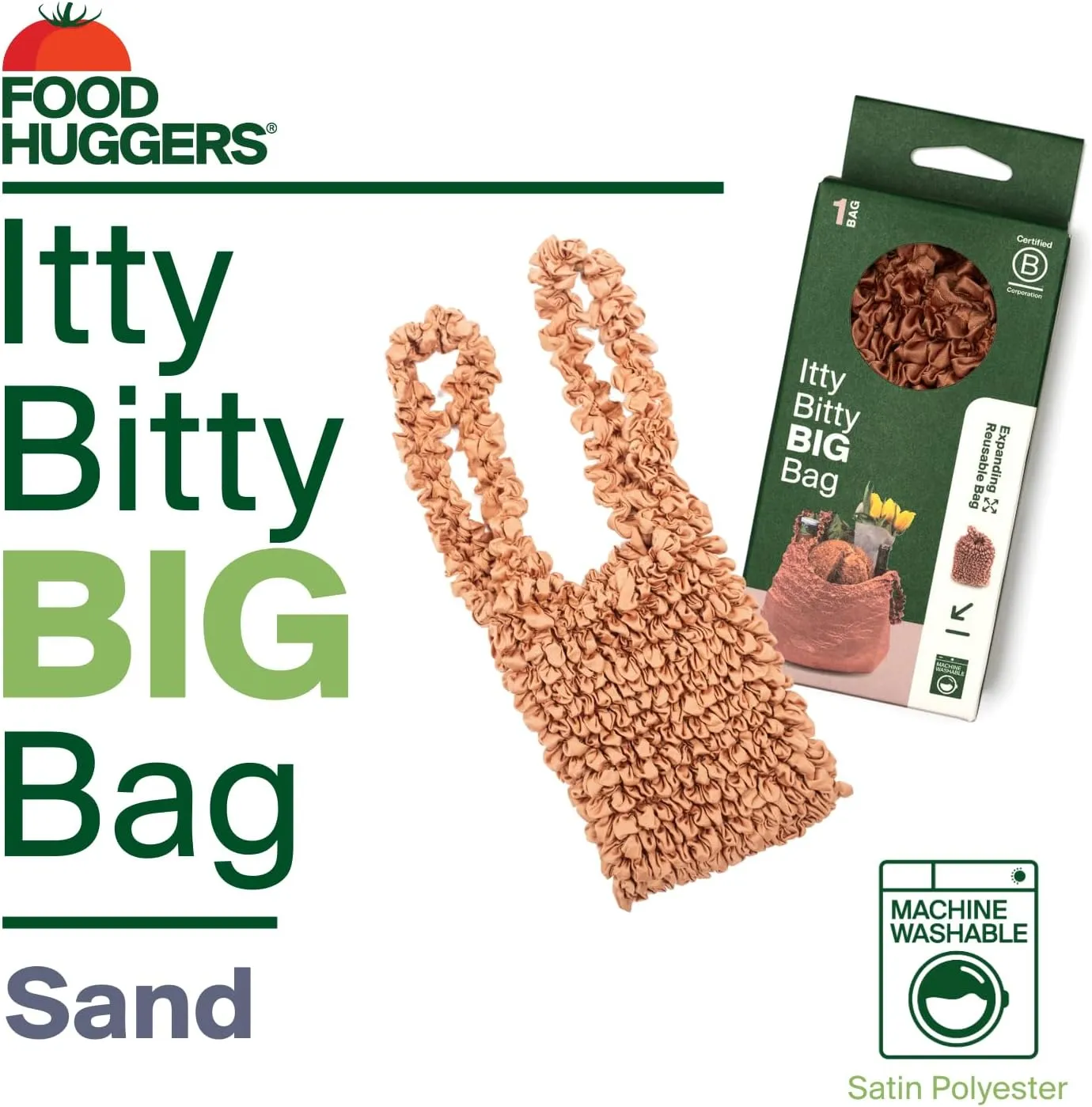 Food Huggers Reusable Grocery Bags Tote Bag | Tiny Pocket-Friendly Mini Tote Bag | Expands for Huge Capacity