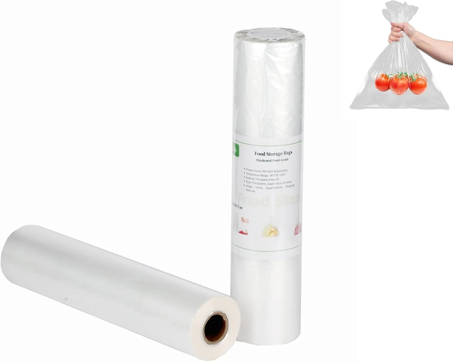 Food Storage Bags 14" x 18" 2 Gallons Clear Plastic Bag Roll Food-grade Plastic Produce Bag roll for lunches, Freezer & Oven-Safe PE bags for Kitchen Use, Fruits, Meat, Sandwich Bags 230/Roll