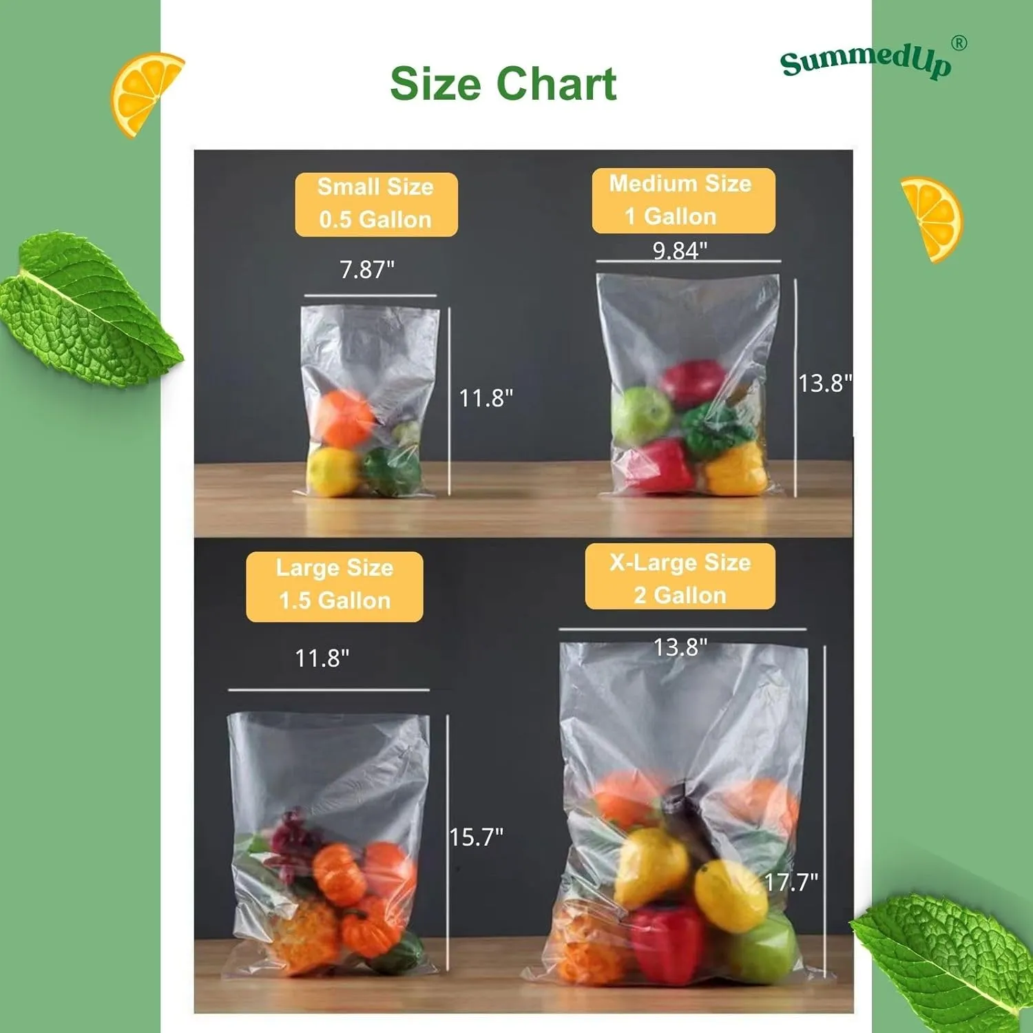Food Storage Bags 14" x 18" 2 Gallons Clear Plastic Bag Roll Food-grade Plastic Produce Bag roll for lunches, Freezer & Oven-Safe PE bags for Kitchen Use, Fruits, Meat, Sandwich Bags 230/Roll