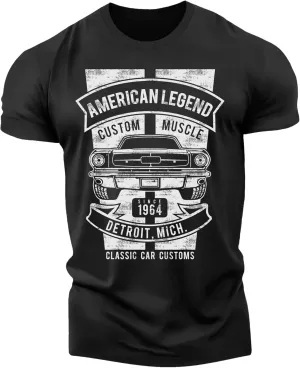 Ford Mustang T-Shirt by Detroit Rebels - Mens Vintage Classic car Tshirt Black Shirt