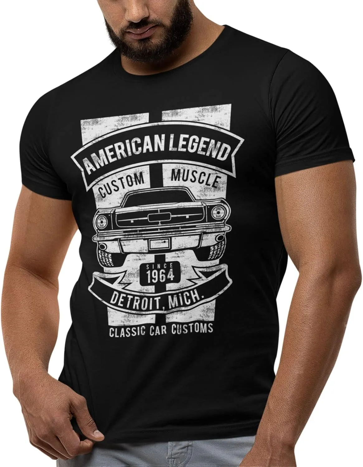 Ford Mustang T-Shirt by Detroit Rebels - Mens Vintage Classic car Tshirt Black Shirt