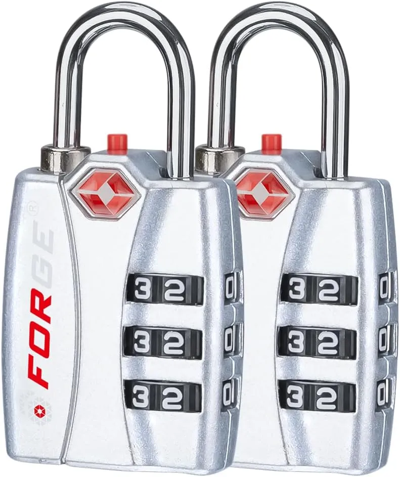 Forge TSA Luggage Combination Lock - Open Alert Indicator, Easy Read Dials, Alloy Body- Ideal for Travel, Lockers, Bags (Silver)