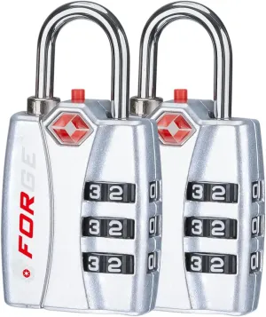 Forge TSA Luggage Combination Lock - Open Alert Indicator, Easy Read Dials, Alloy Body- Ideal for Travel, Lockers, Bags (Silver)