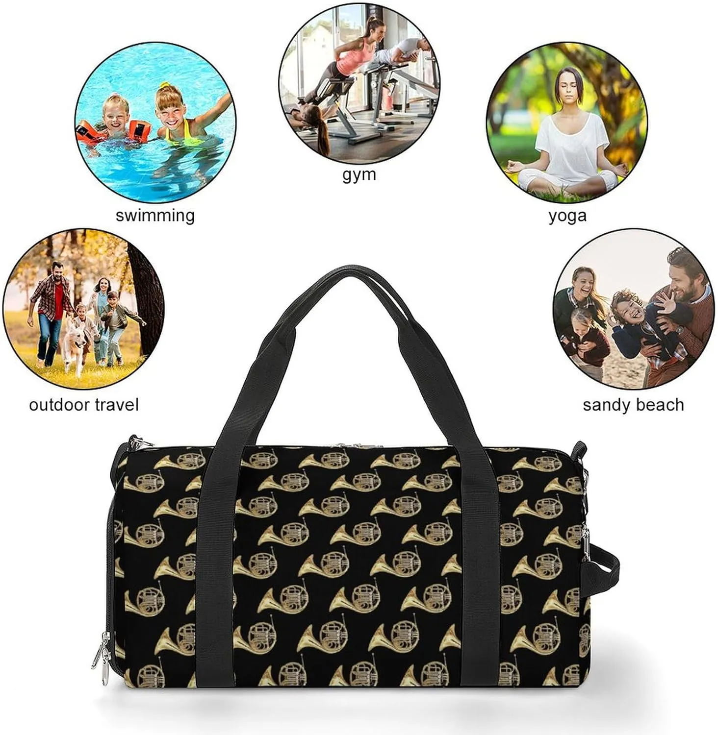 French Horns Golden Musical Instrument Black A Fitness Bag with Large Storage Space Is Suitable for Portable Outdoor Use