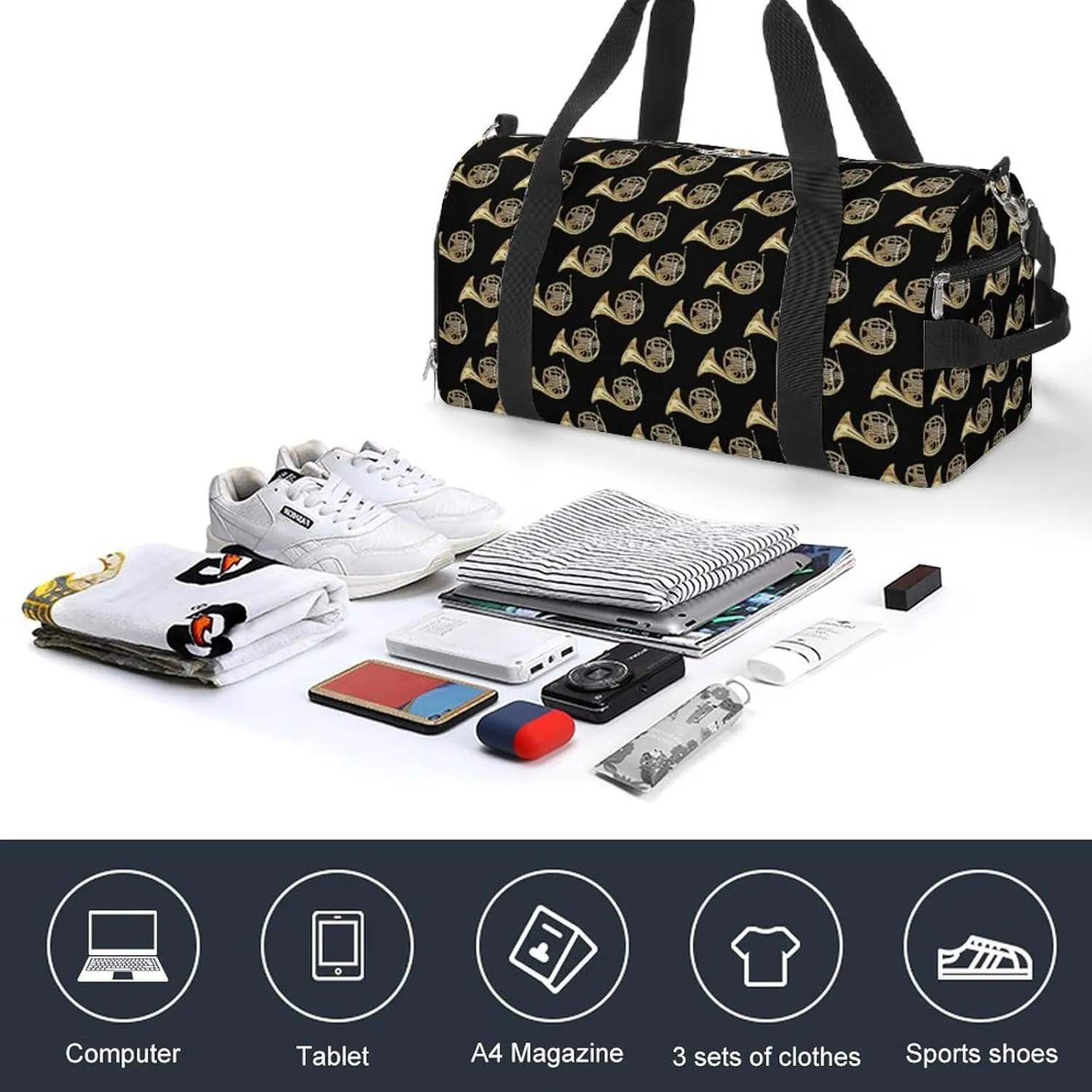 French Horns Golden Musical Instrument Black A Fitness Bag with Large Storage Space Is Suitable for Portable Outdoor Use